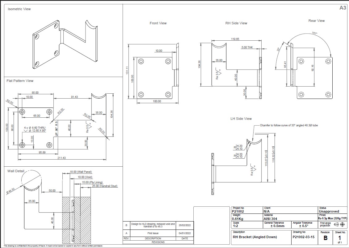 Manufacturing drawing detail - CAD drawing 1