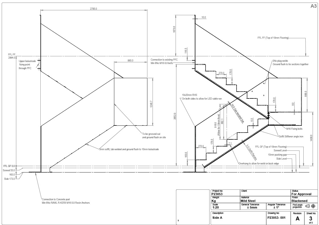 Bespoke solid-steel staircase - CAD drawing 1
