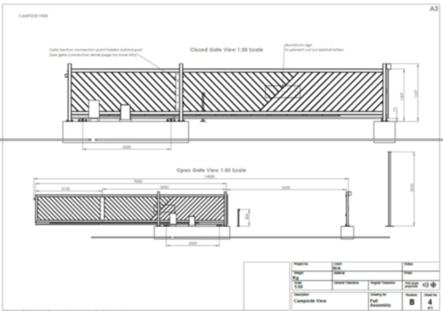 ANPR cantilever gate, general arrangement drawing