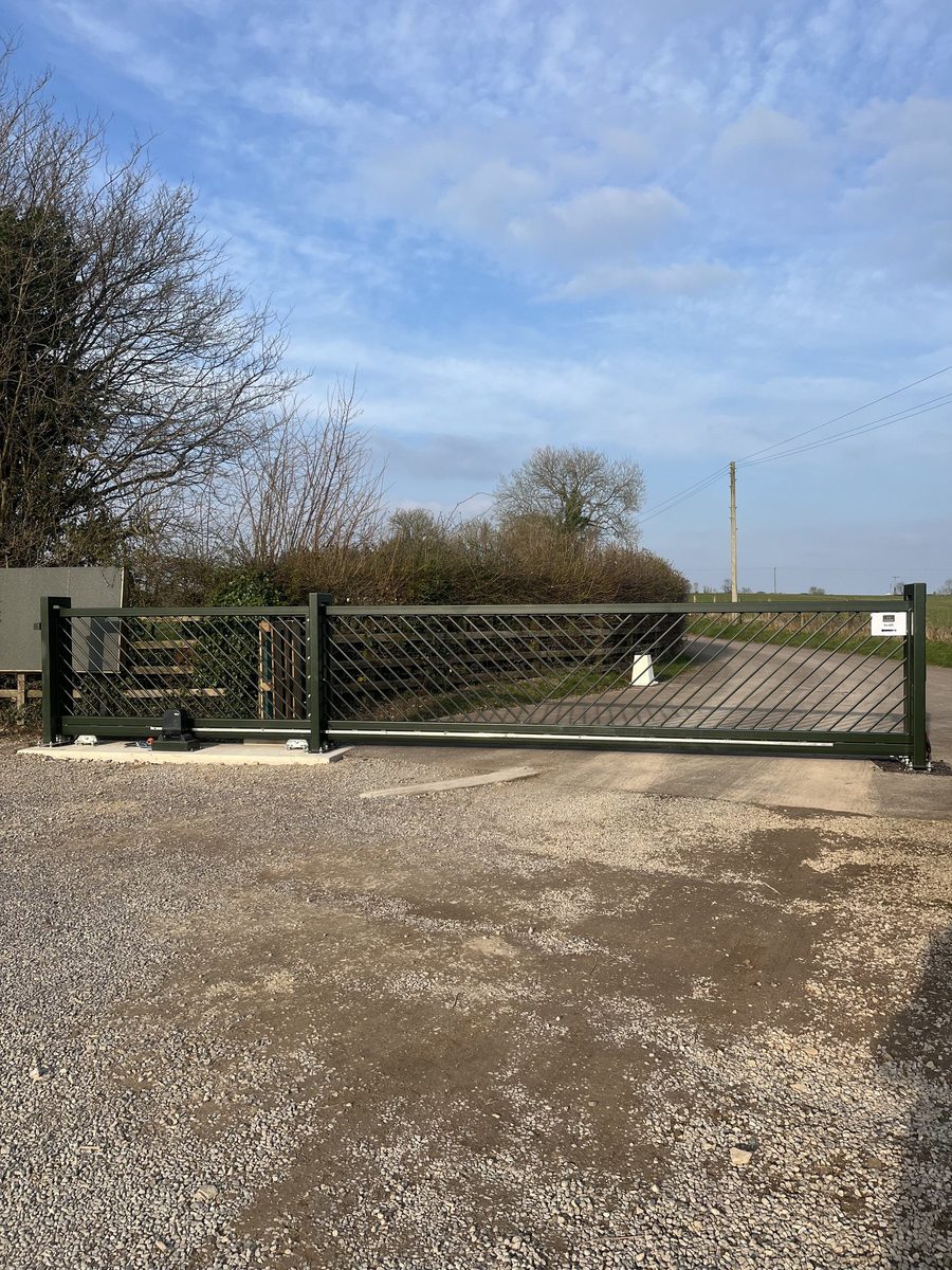 ANPR cantilever gate seen from the access road