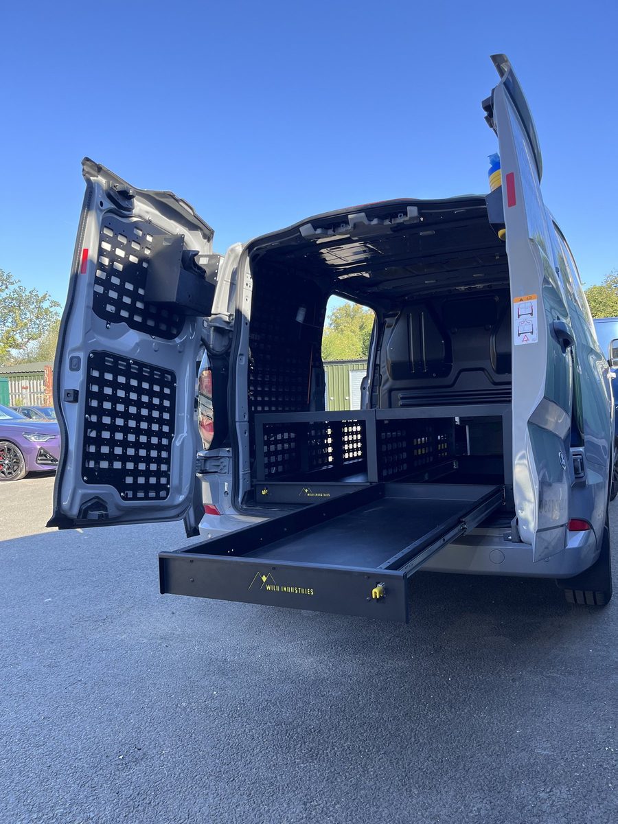 Van drawer system with the drawer pulled out