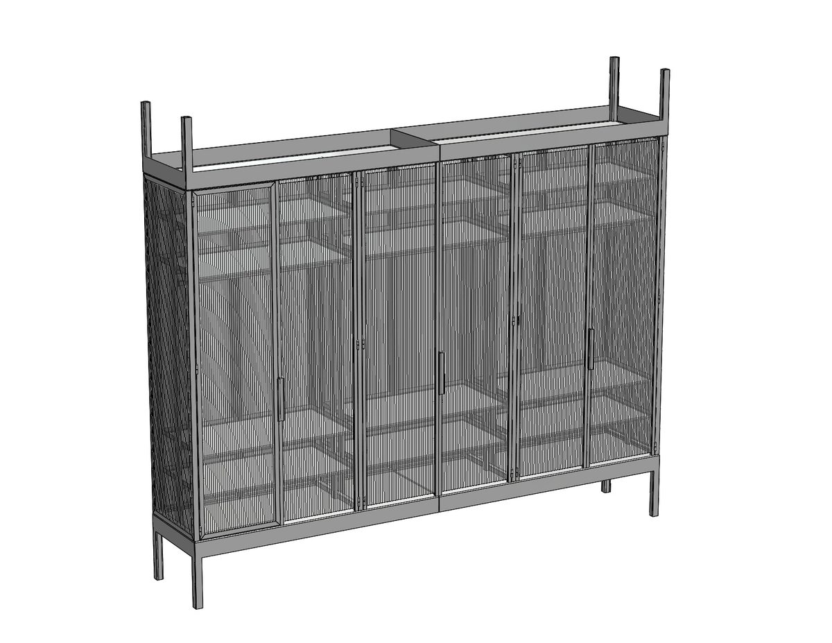 Steel and glass wardrobe, 3D CAD model from an angle