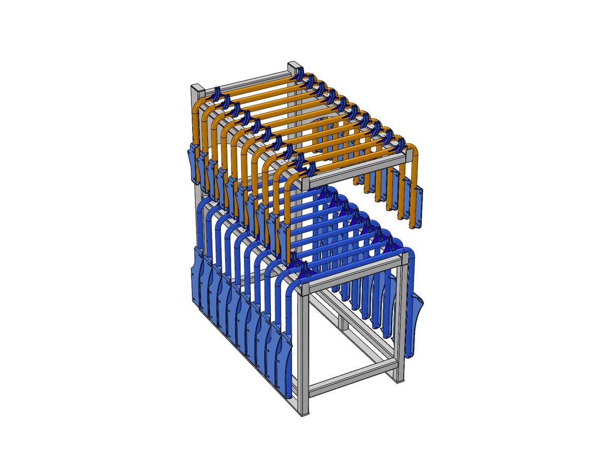 Manufacturing stillage loaded with parts, 3D CAD model