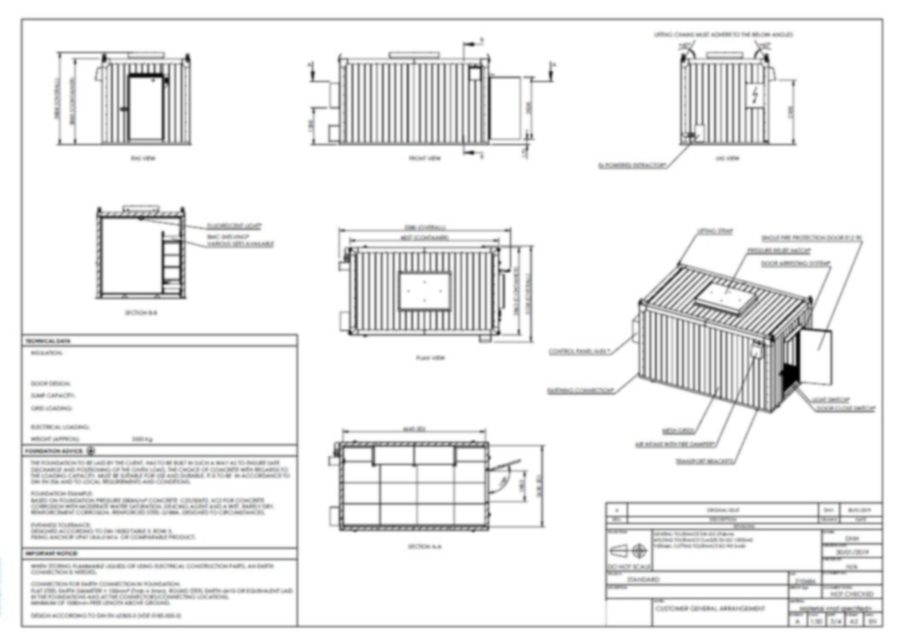 Modular steel equipment container, general arrangement drawing