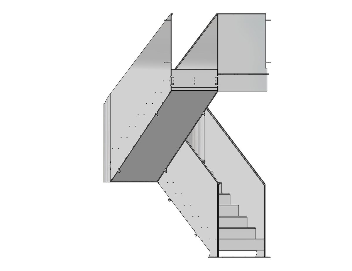 Steel staircase from below, 3D CAD model