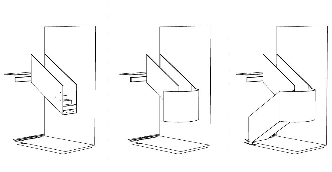 Steel staircase build stages, 3D CAD model