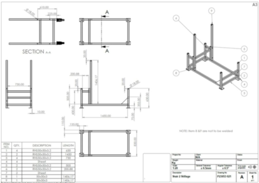 Staircase stillage, fabrication drawing